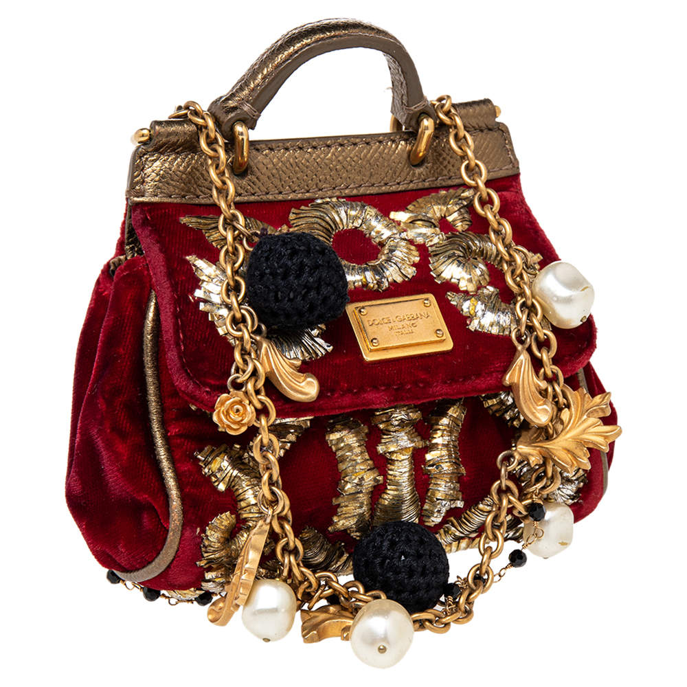 Dolce & Gabbana Red Velvet Embroidered Mini Miss Sicily Shoulder Bag Dolce  & Gabbana