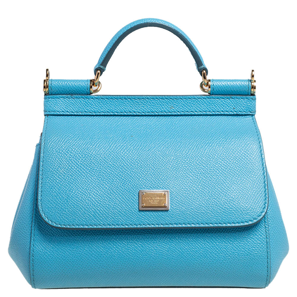 Dolce & Gabbana Sky Blue Leather Mini Miss Sicily Top Handle Bag