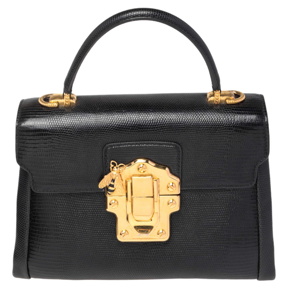 Dolce & Gabbana Lizard Embossed Leather Small Lucia Top Handle Bag