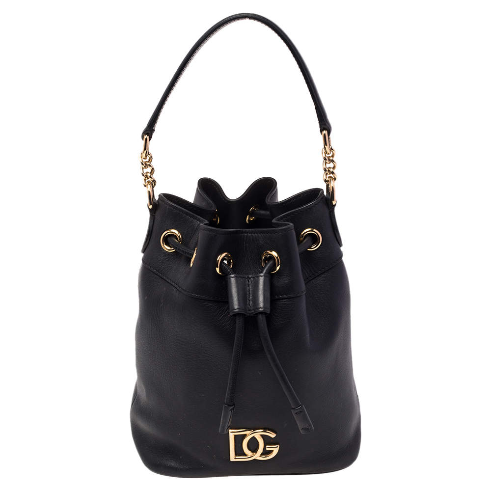 Dolce & Gabbana Black Leather Small DG Millennials Bucket Bag