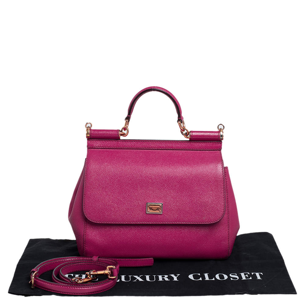Pre Owned Dolce & Gabbana Fuchsia Leather Medium Miss Sicily Top Handle Bag