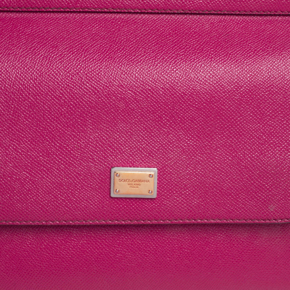 Pre Owned Dolce & Gabbana Fuchsia Leather Medium Miss Sicily Top Handle Bag