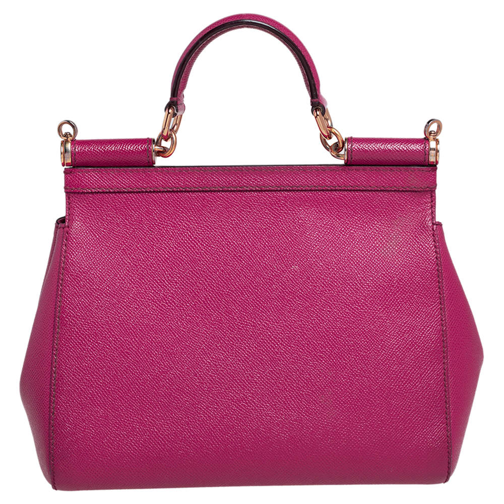 Pre Owned Dolce & Gabbana Fuchsia Leather Medium Miss Sicily Top Handle Bag