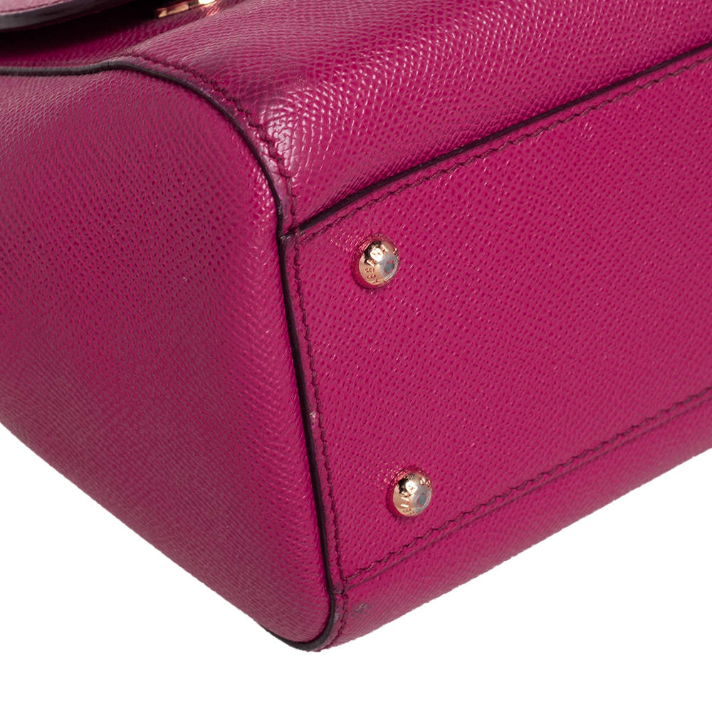 Pre Owned Dolce & Gabbana Fuchsia Leather Medium Miss Sicily Top Handle Bag