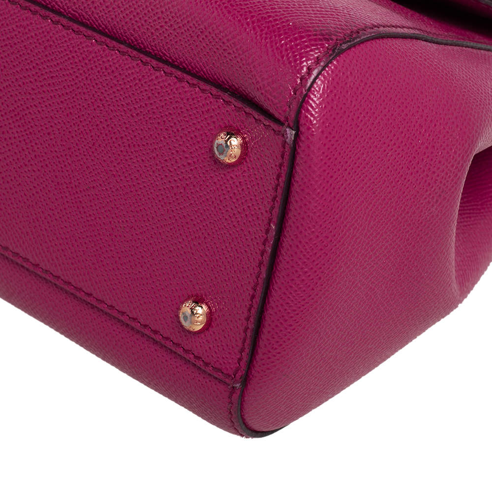 Pre Owned Dolce & Gabbana Fuchsia Leather Medium Miss Sicily Top Handle Bag