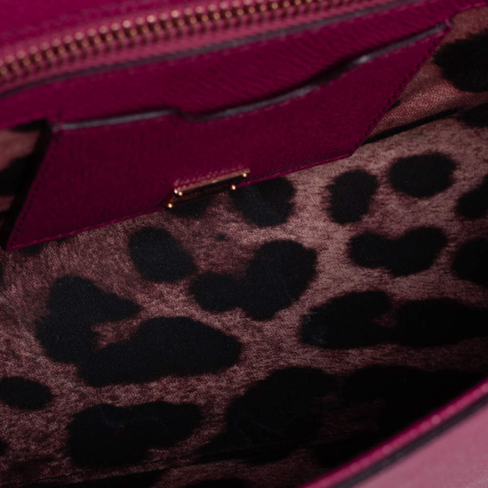 Pre Owned Dolce & Gabbana Fuchsia Leather Medium Miss Sicily Top Handle Bag