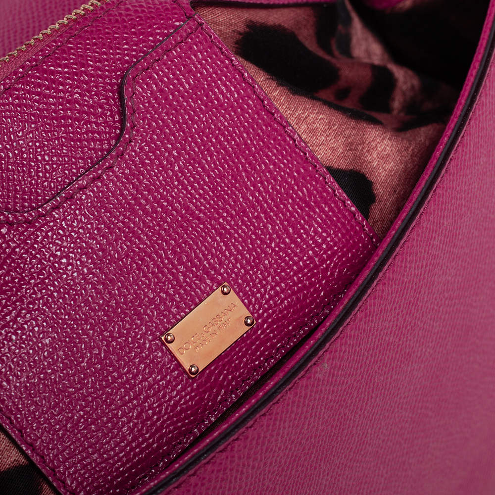 Pre Owned Dolce & Gabbana Fuchsia Leather Medium Miss Sicily Top Handle Bag