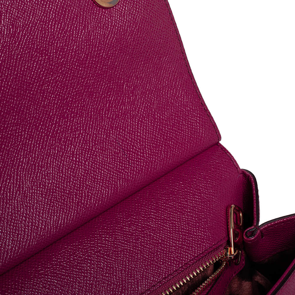 Pre Owned Dolce & Gabbana Fuchsia Leather Medium Miss Sicily Top Handle Bag