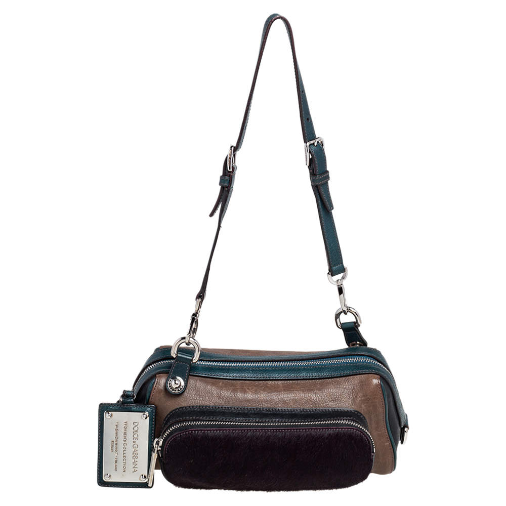 Dolce & Gabbana Multicolor Leather and Pony Hair Baguette