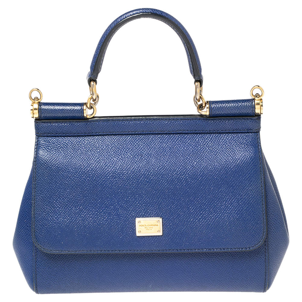 مملوكة مسبقًا Dolce & Gabbana Blue Leather Small Miss Sicily Top Handle Bag