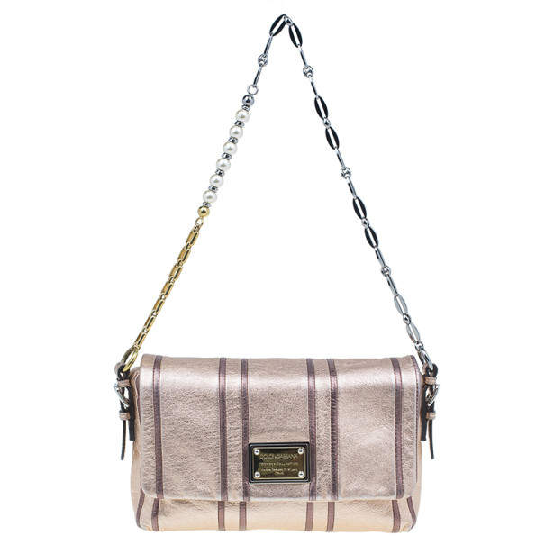 Pre Owned Dolce & Gabbana Metallic Pink Leather Miss Charles Shoulder Bag