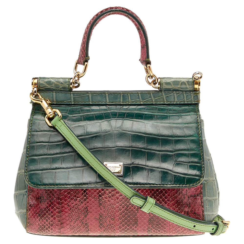 مملوكة مسبقًا Dolce & Gabbana Multicolor Crocodile and Python Small Miss Sicily Top Handle Bag