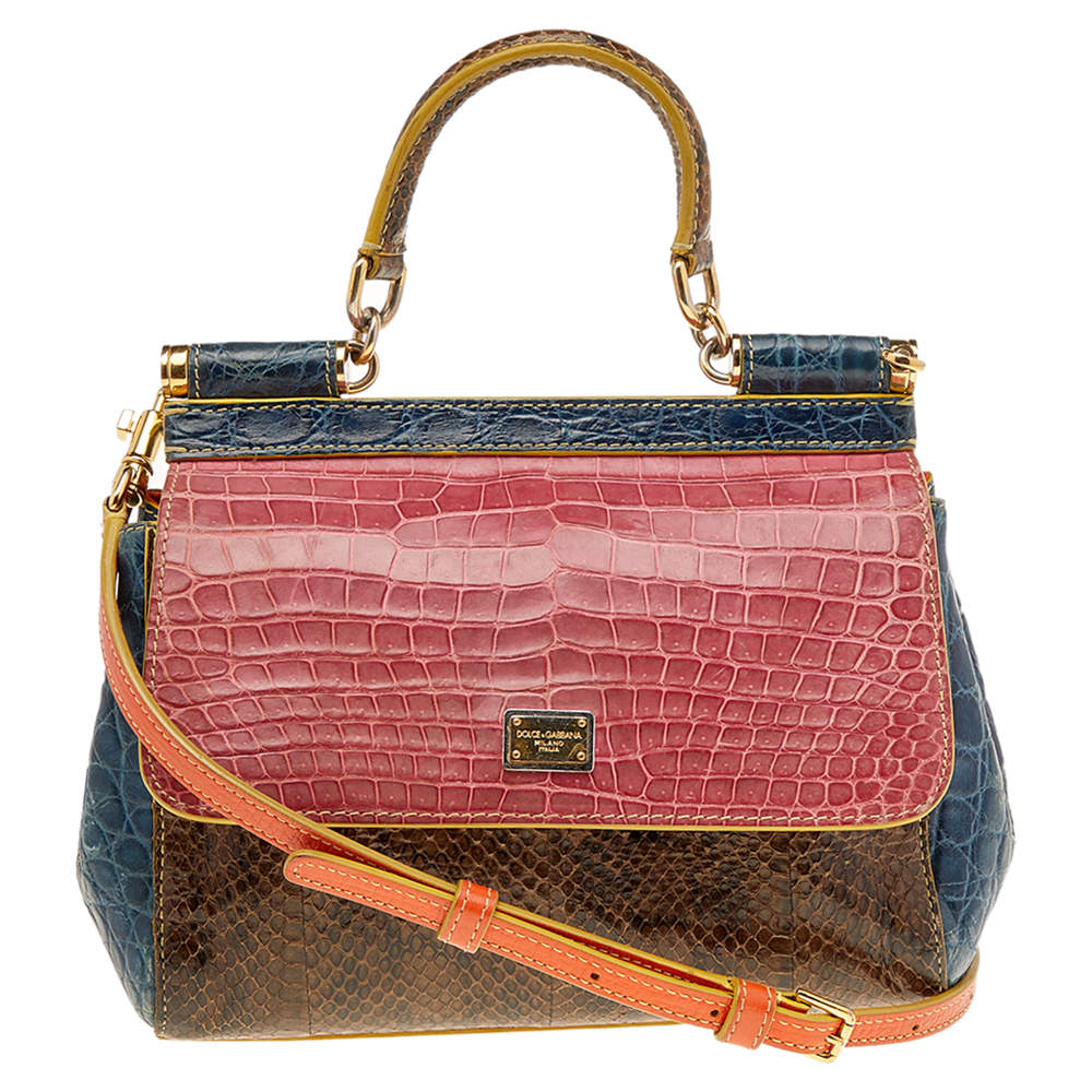 Pre Owned Dolce & Gabbana Multicolor Crocodile and Python Small Miss Sicily Top Handle Bag