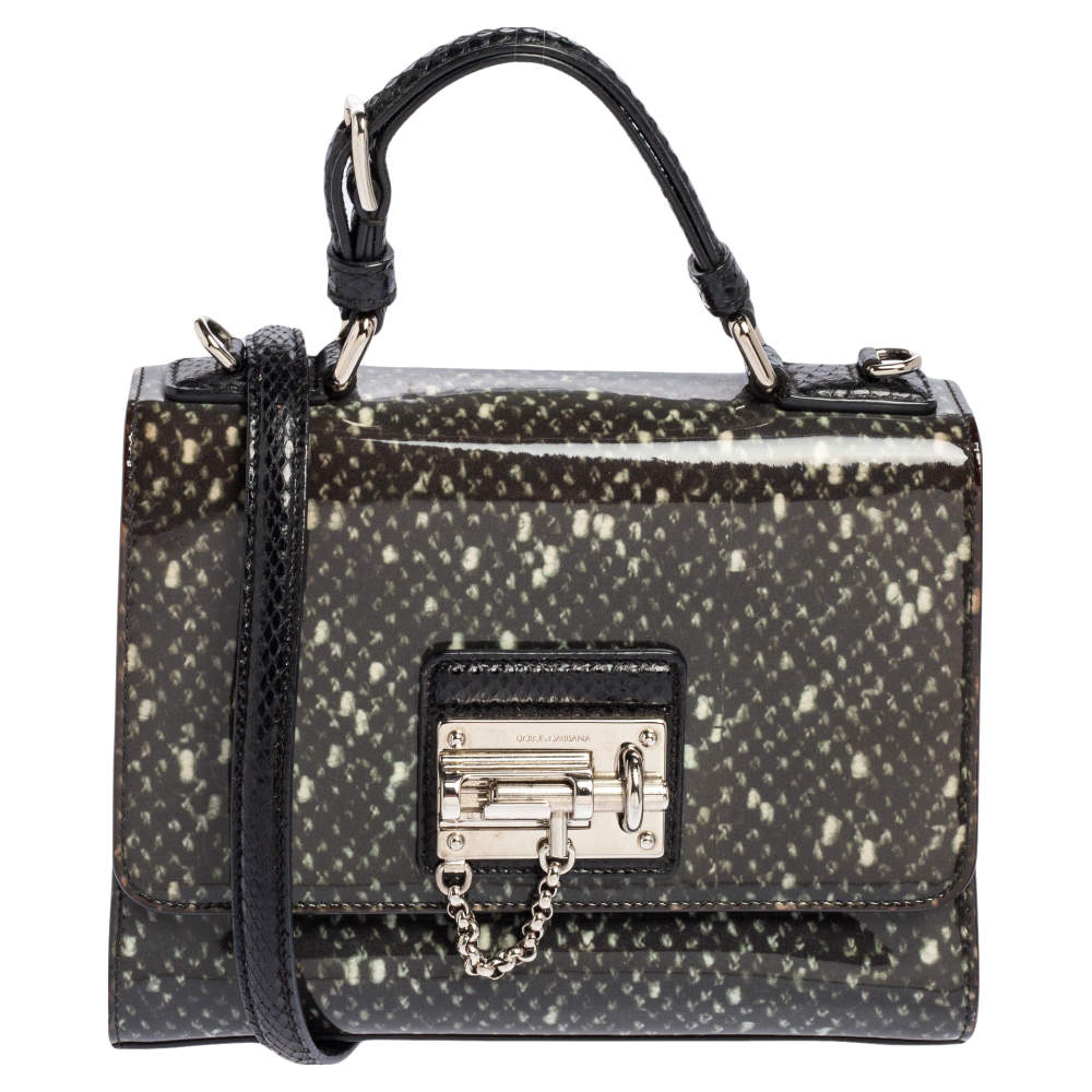 Pre Owned Dolce & Gabbana Black Printed PVC and Snakeskin Small Miss Monica Top Handle Bag