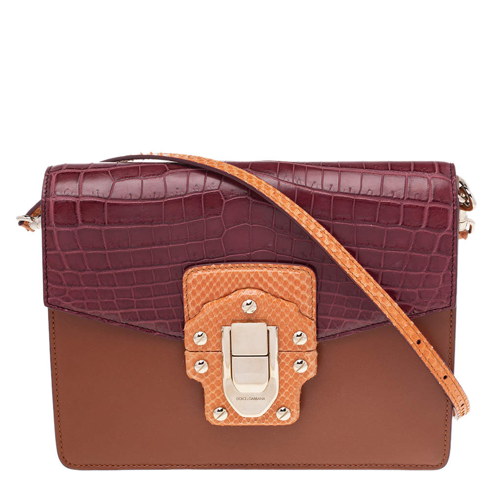 Pre Owned حقيبة كتف دولتشي أند غابانا لوسيا جلد ثعبان وجلد تمساح متعدد الألوان 