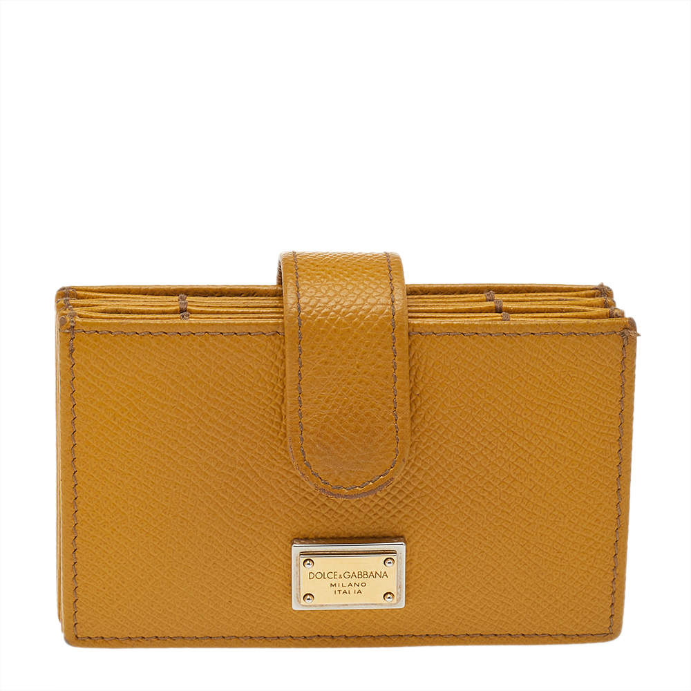 Pre Owned Dolce & Gabbana Yellow Leather Gusset Card Holder