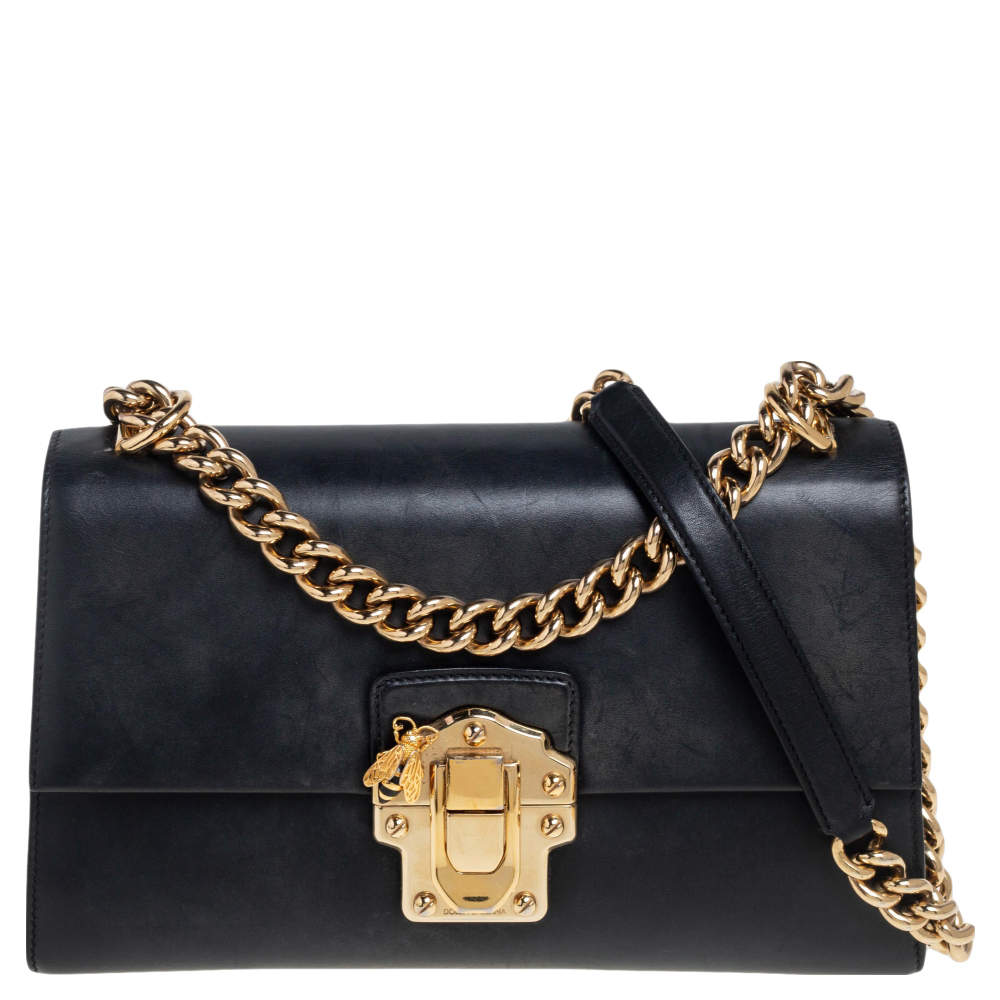 Dolce & Gabbana Black Leather Lucia Shoulder Bag