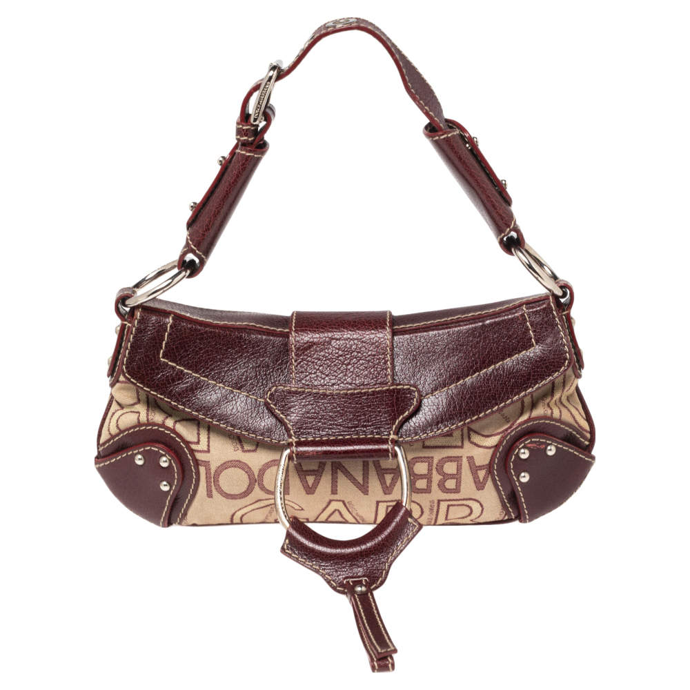 Pre Owned حقيبة باغيت دولتشي أند غابانا حلقة حرف دي جلد وقماش عنابي بالشعار