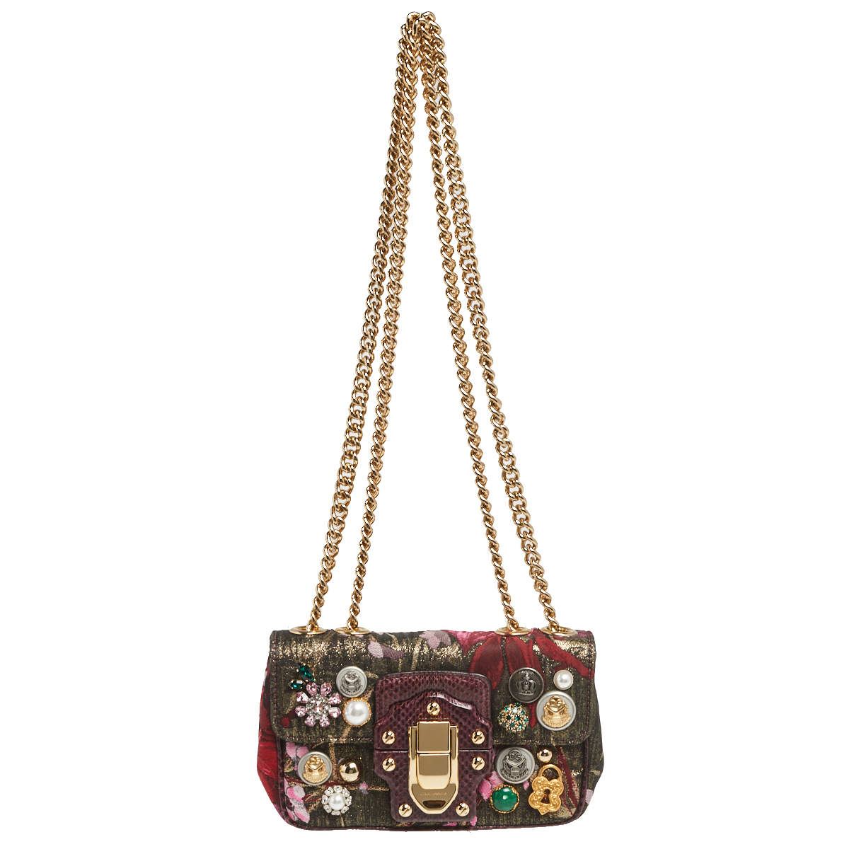 Dolce & Gabbana Multicolor Jacquard Lurex Fabric and Snakeskin Mini Lucia Embellished Crossbody Bag