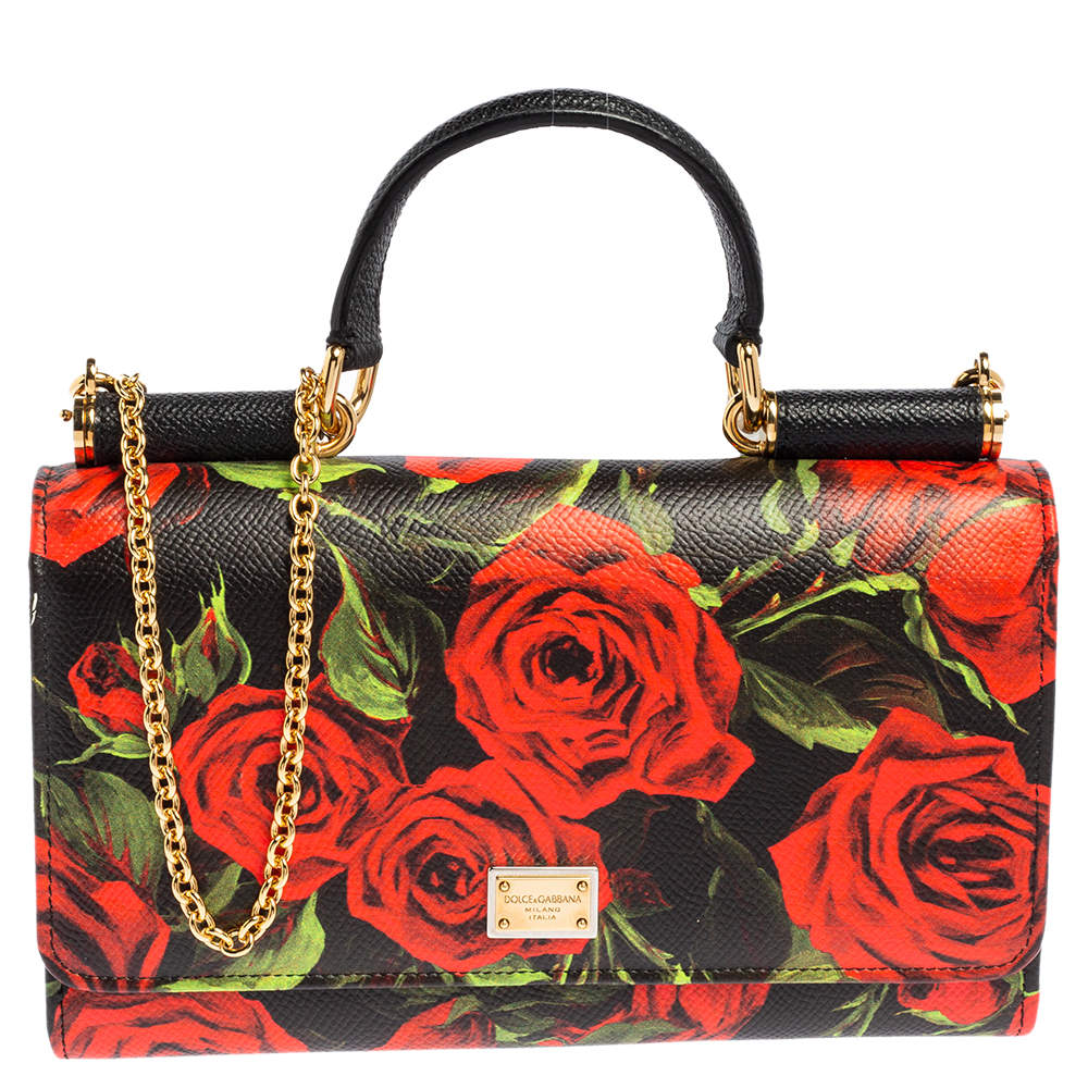 مملوكة مسبقًا محفظة بسلسلة دولتشي أند غابانا سيسيلي سمارت غلوس جلد مطبوع متعدد الألوان