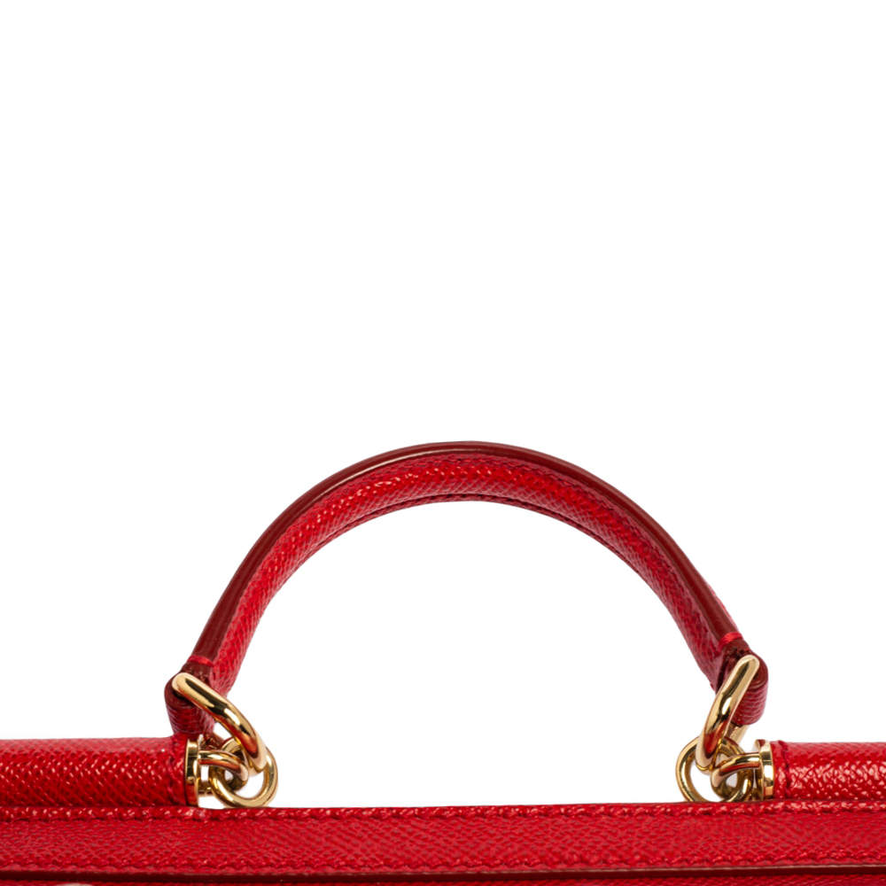 Pre Owned Dolce & Gabbana Red Leather Small Miss Sicily Top Handle Bag