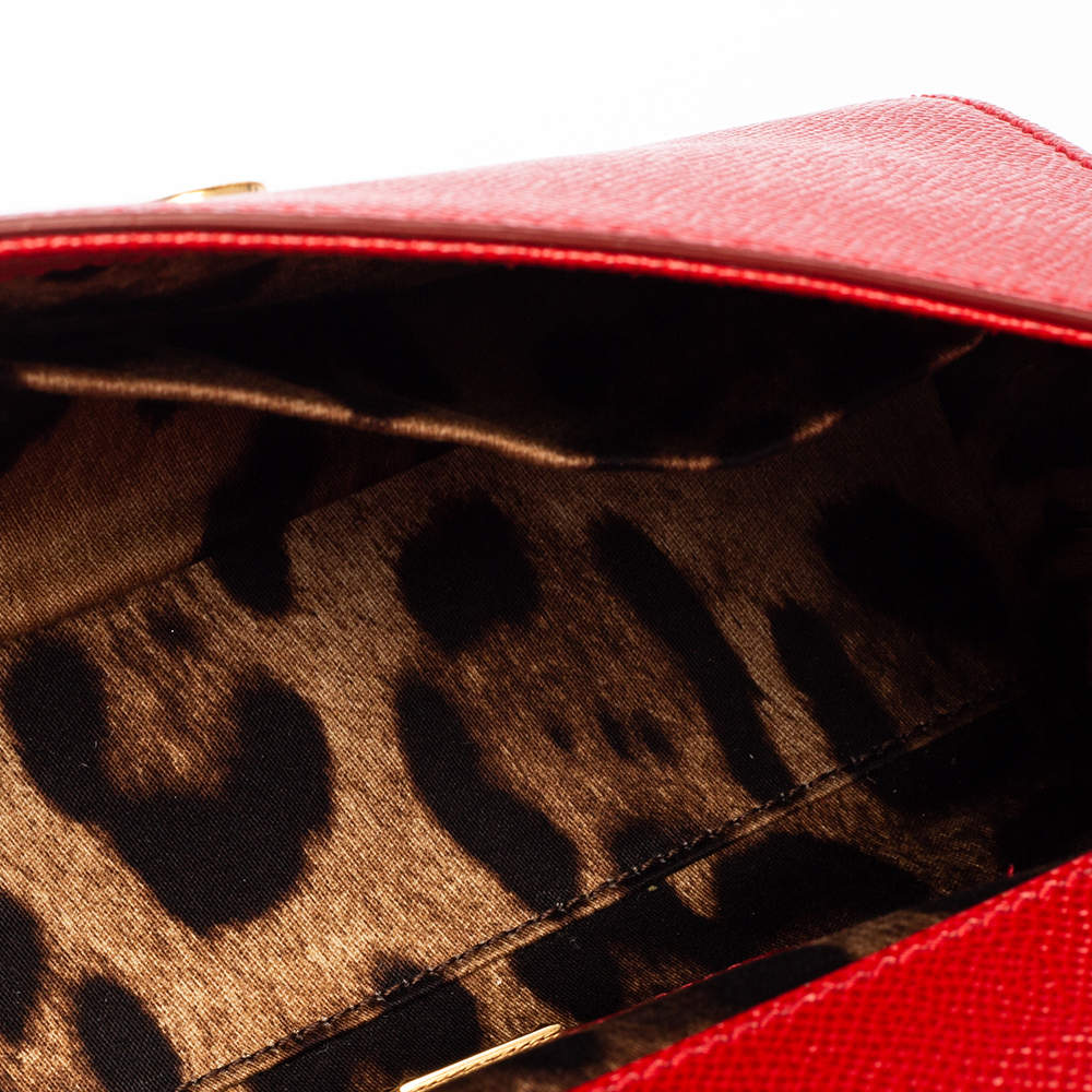 Pre Owned Dolce & Gabbana Red Leather Small Miss Sicily Top Handle Bag