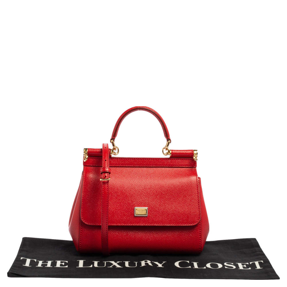 Pre Owned Dolce & Gabbana Red Leather Small Miss Sicily Top Handle Bag