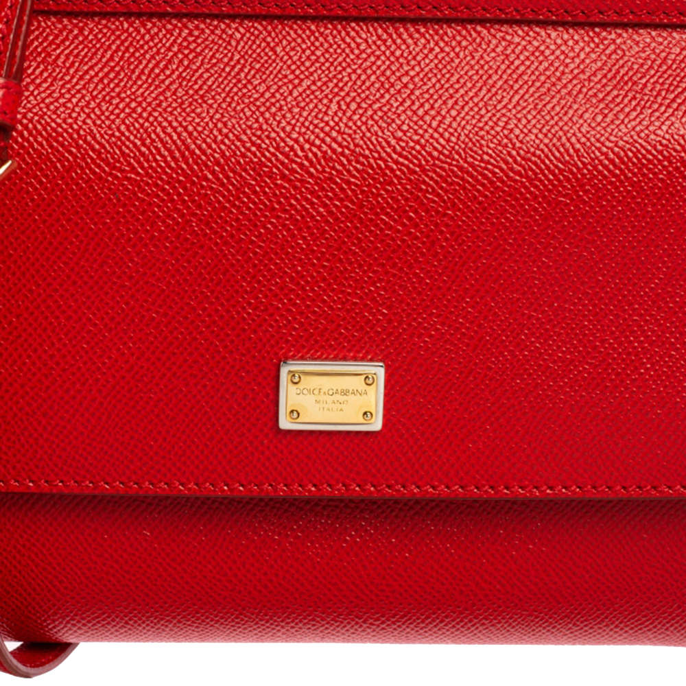 Pre Owned Dolce & Gabbana Red Leather Small Miss Sicily Top Handle Bag