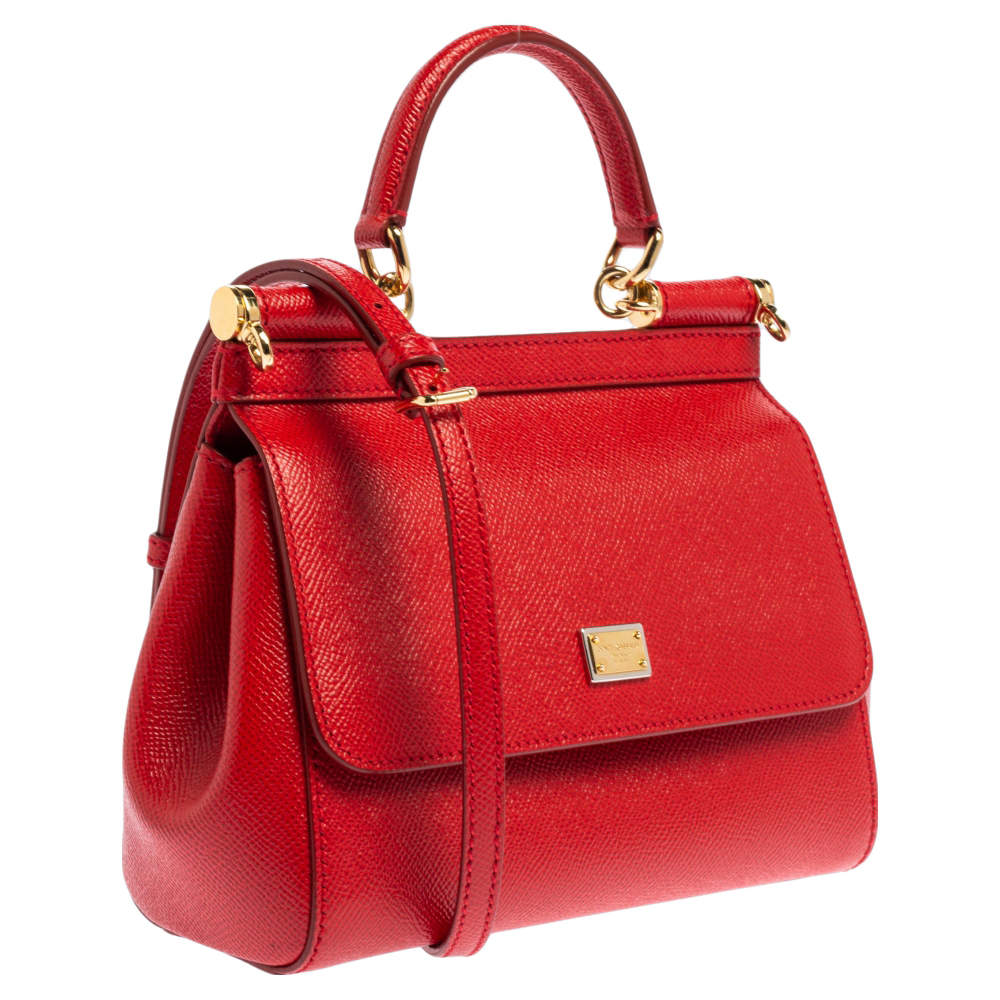 Pre Owned Dolce & Gabbana Red Leather Small Miss Sicily Top Handle Bag