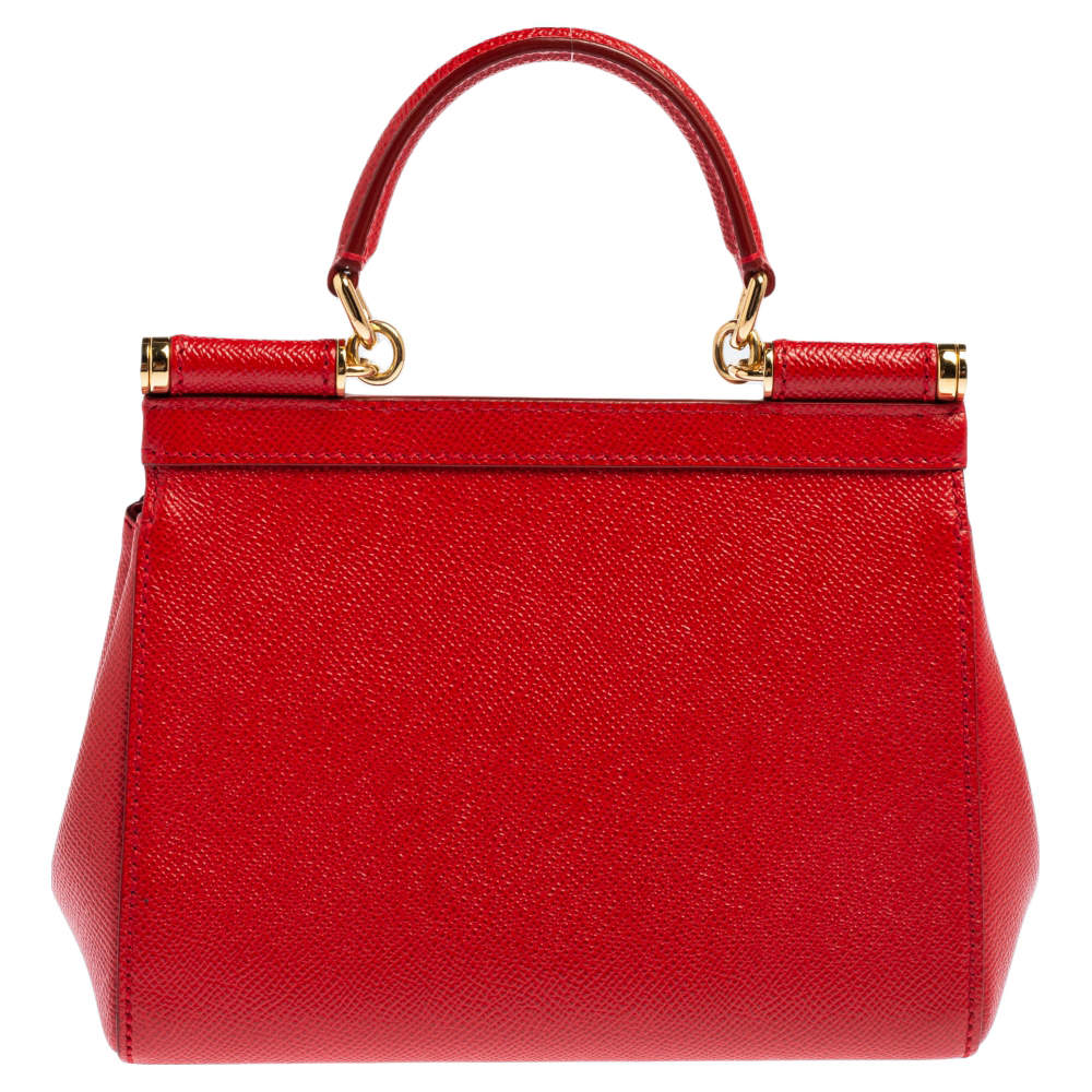 Pre Owned Dolce & Gabbana Red Leather Small Miss Sicily Top Handle Bag