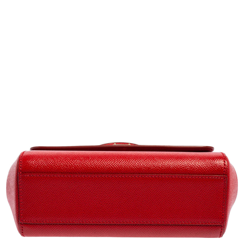 Pre Owned Dolce & Gabbana Red Leather Small Miss Sicily Top Handle Bag