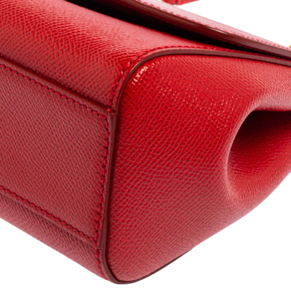 Pre Owned Dolce & Gabbana Red Leather Small Miss Sicily Top Handle Bag