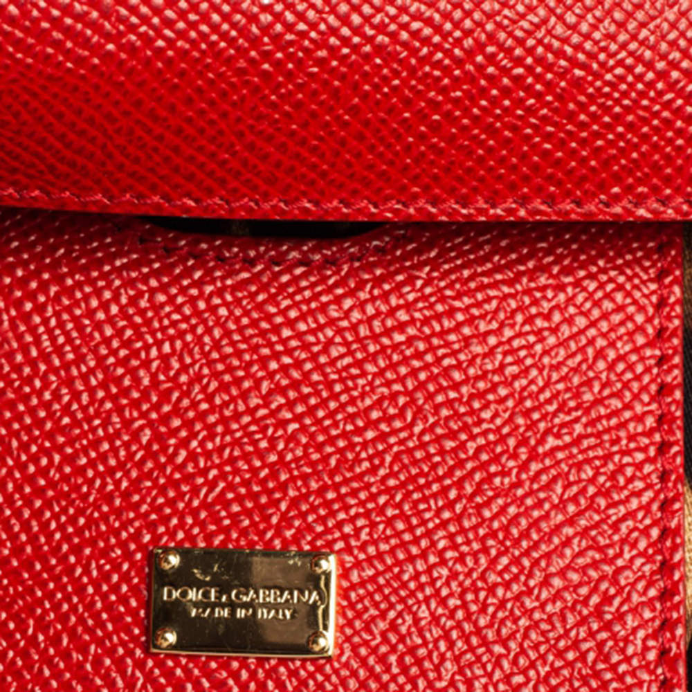 Pre Owned Dolce & Gabbana Red Leather Small Miss Sicily Top Handle Bag