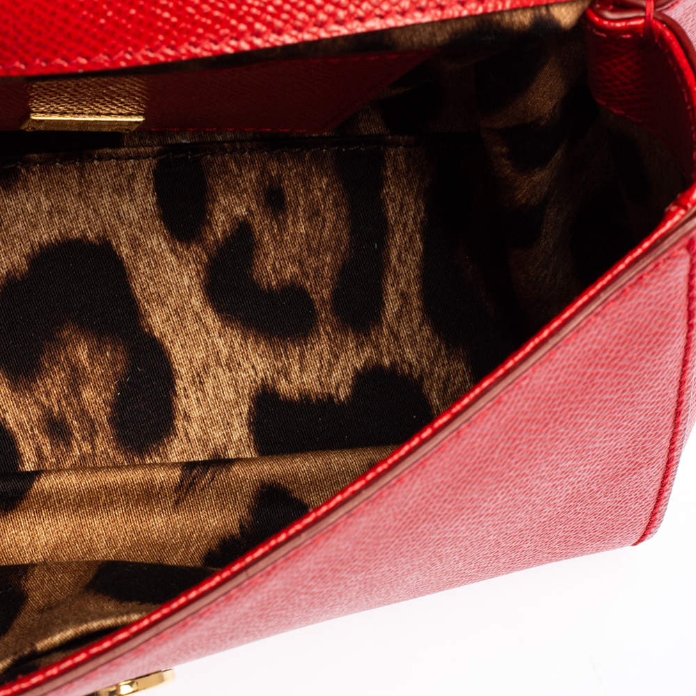 Pre Owned Dolce & Gabbana Red Leather Small Miss Sicily Top Handle Bag