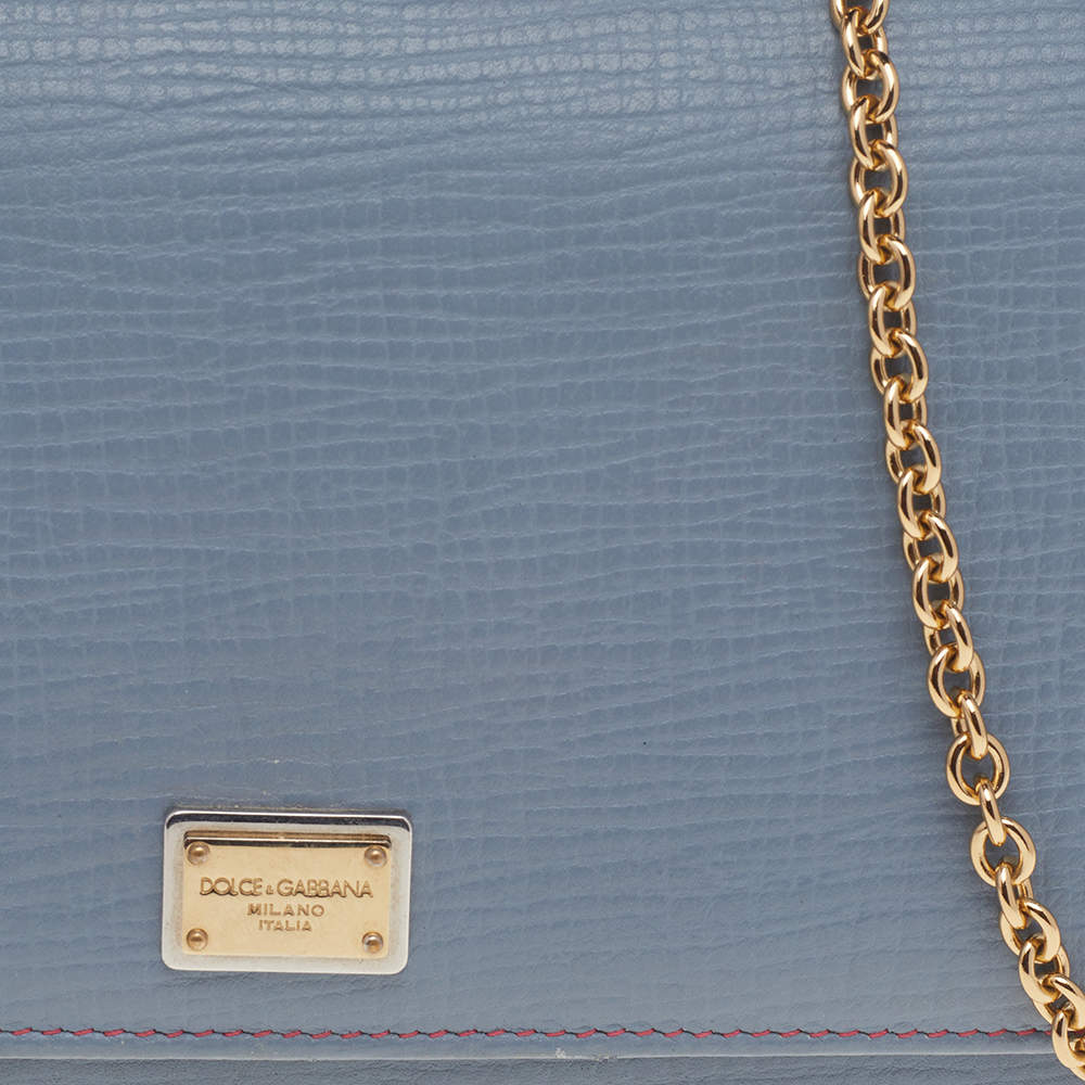 Baby Blue Leather Vsling Wallet on a Chain