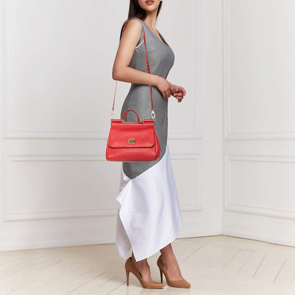 Dolce & Gabbana Medium Sicily Handbag In Dauphine Leather In Red