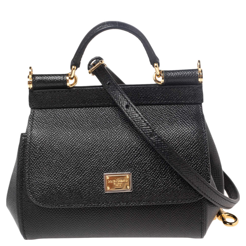 Pre Owned Dolce & Gabbana Black Leather Mini Miss Sicily Top Handle Bag