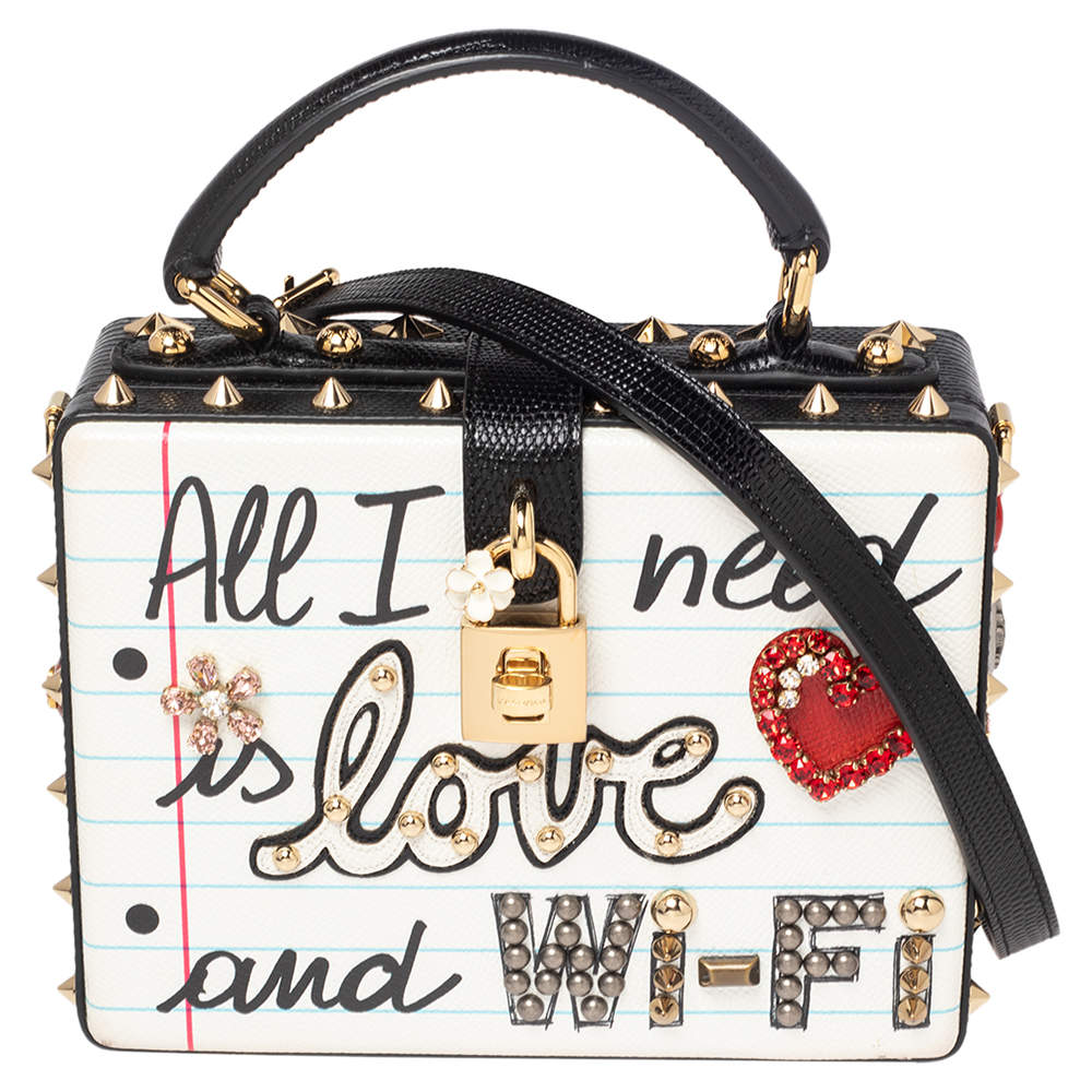 Pre Owned حقيبة دولتشى & غابانا دولتشى بوكس جلد  أبيض / أسود مزخرف