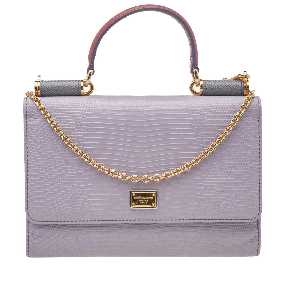 Pre Owned Dolce & Gabbana Multicolor Lizard Embossed Leather And Leather Sicily Wallet On Chain