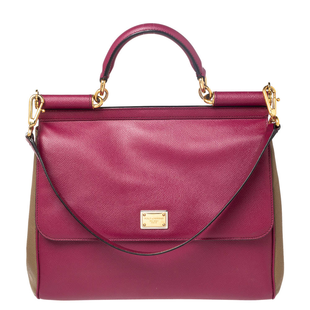 مملوكة مسبقًا Dolce & Gabbana Pink/Green Leather Large Miss Sicily Top Handle Bag