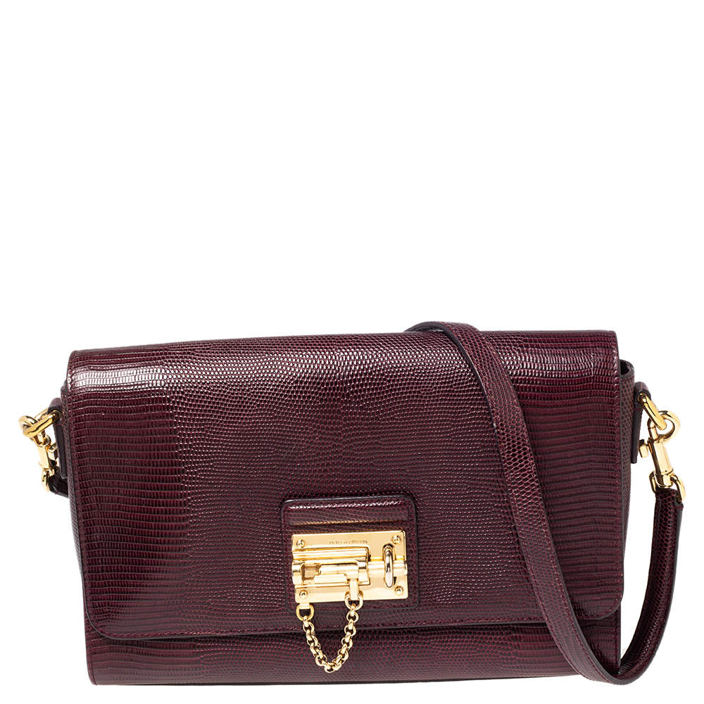 Dolce & Gabbana Burgundy Lizard Embossed Leather Medium Miss Monica ...