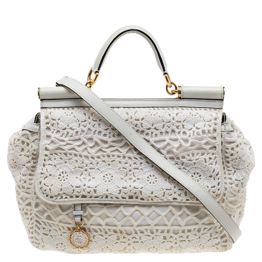 Pre Owned حقيبة دولتشي أند غابانا ميس سيسيلي جلد وكروشيه كبيرة بيد علوية