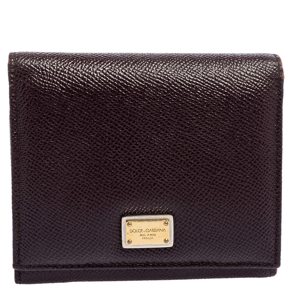Pre Owned محفظة مضغوطة دولتشي & غابانا جلد برقوقي ثلاثية الطي