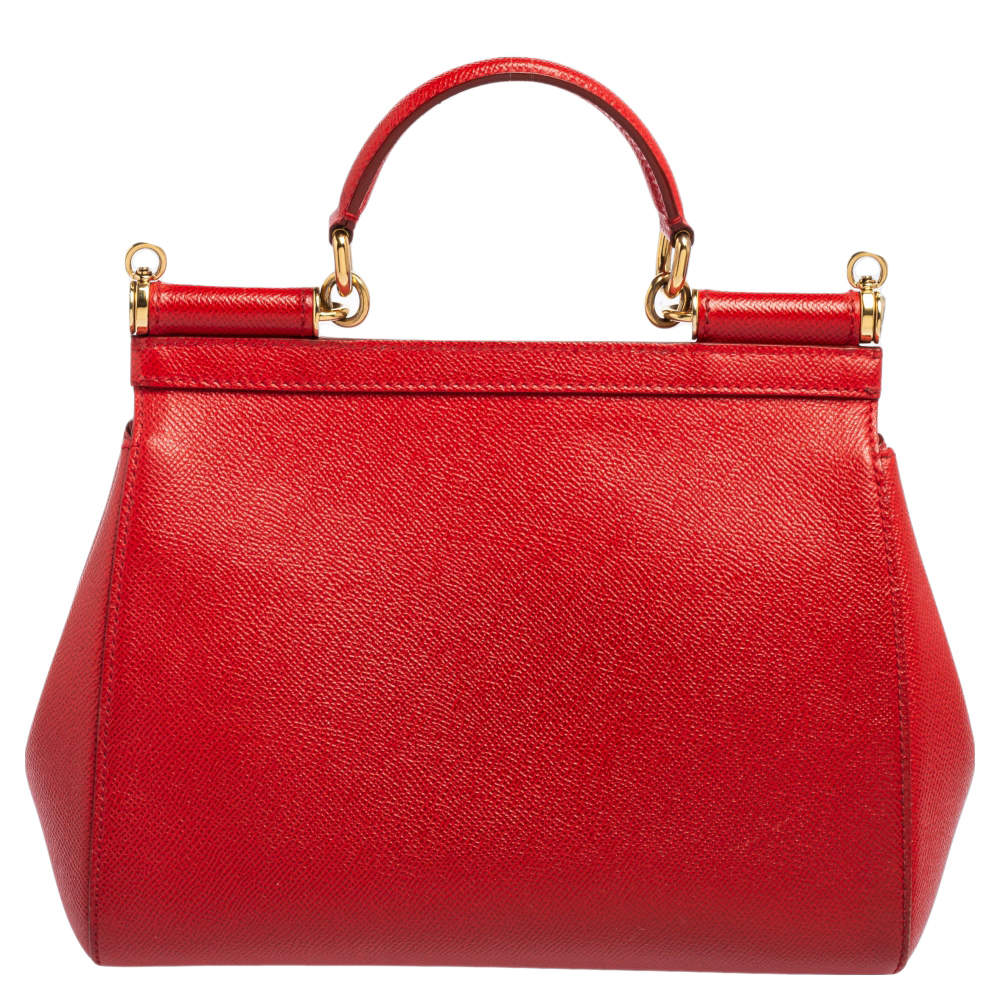 Dolce Gabbana Red Leather Medium Miss Sicily Top Handle Bag