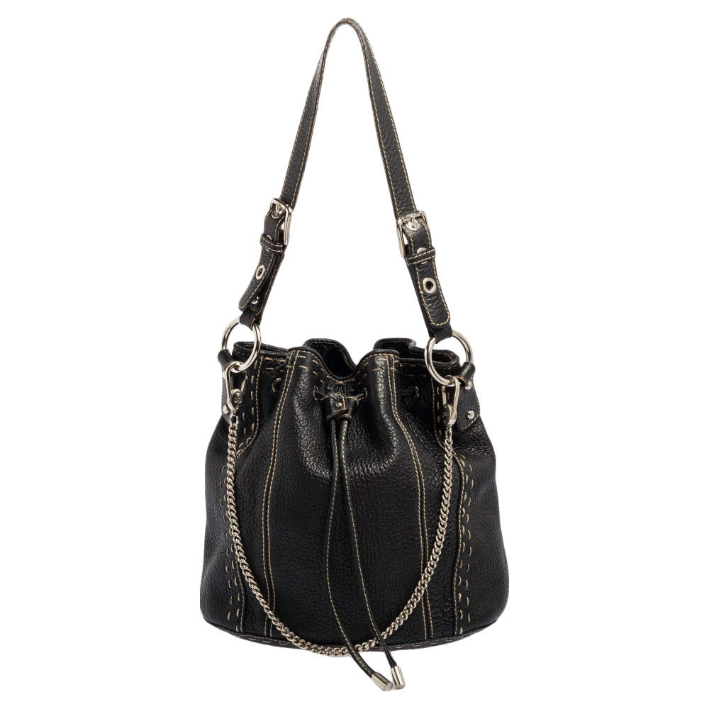 Pre Owned حقيبة باكت دولتشي أند غابانا أربطة جلد أسود