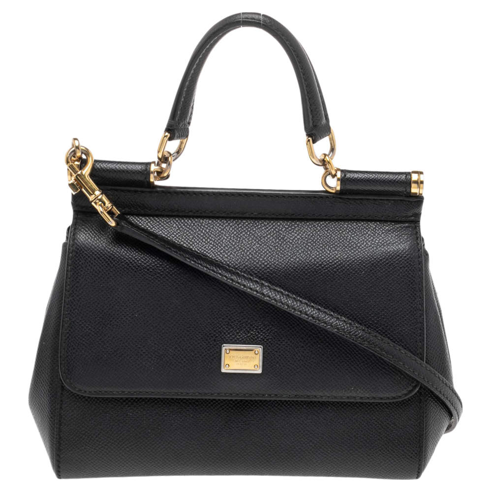 Pre Owned Dolce & Gabbana Black Leather Small Miss Sicily Top Handle Bag