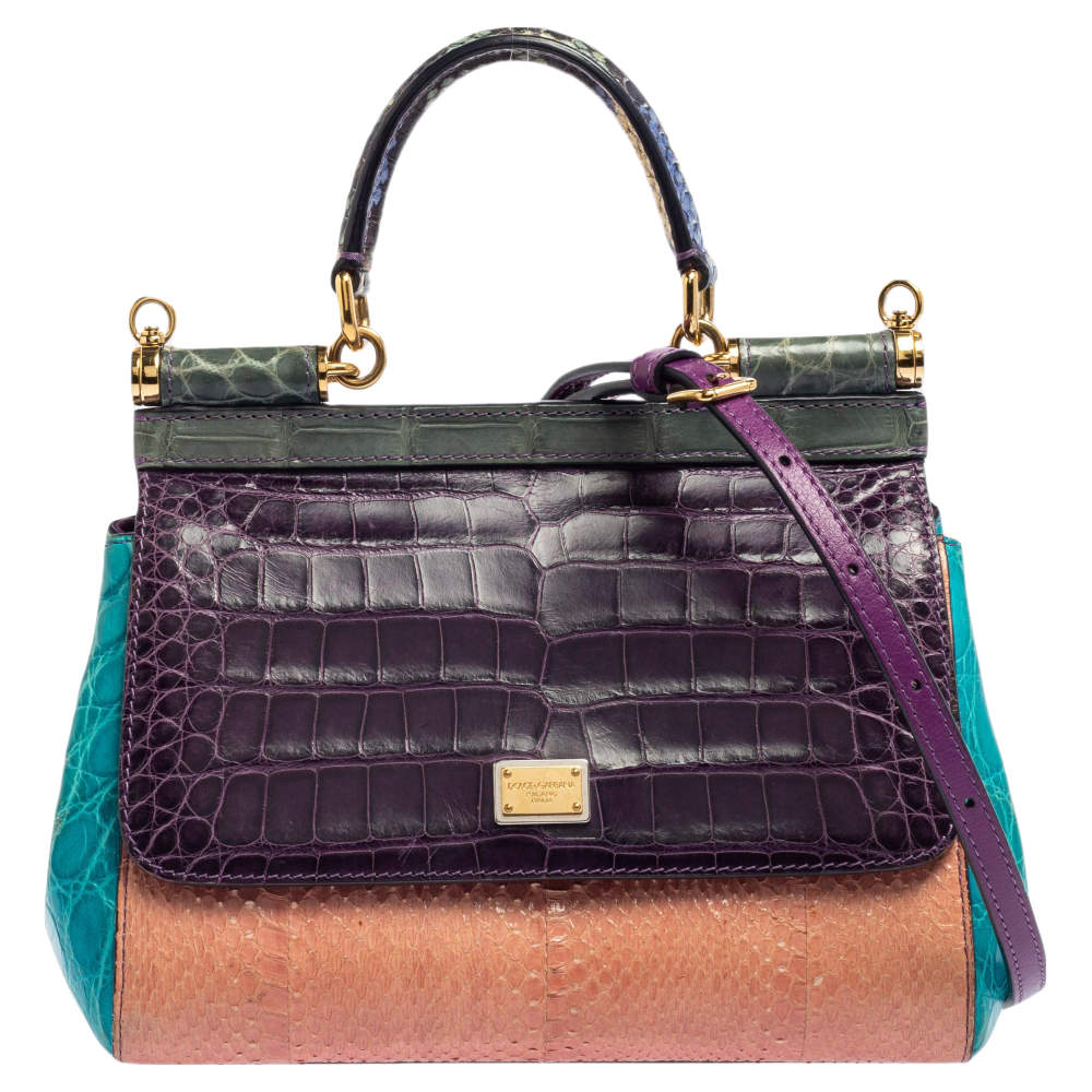 Pre Owned Dolce & Gabbana Multicolor Crocodile and Python Small Miss Sicily Top Handle Bag