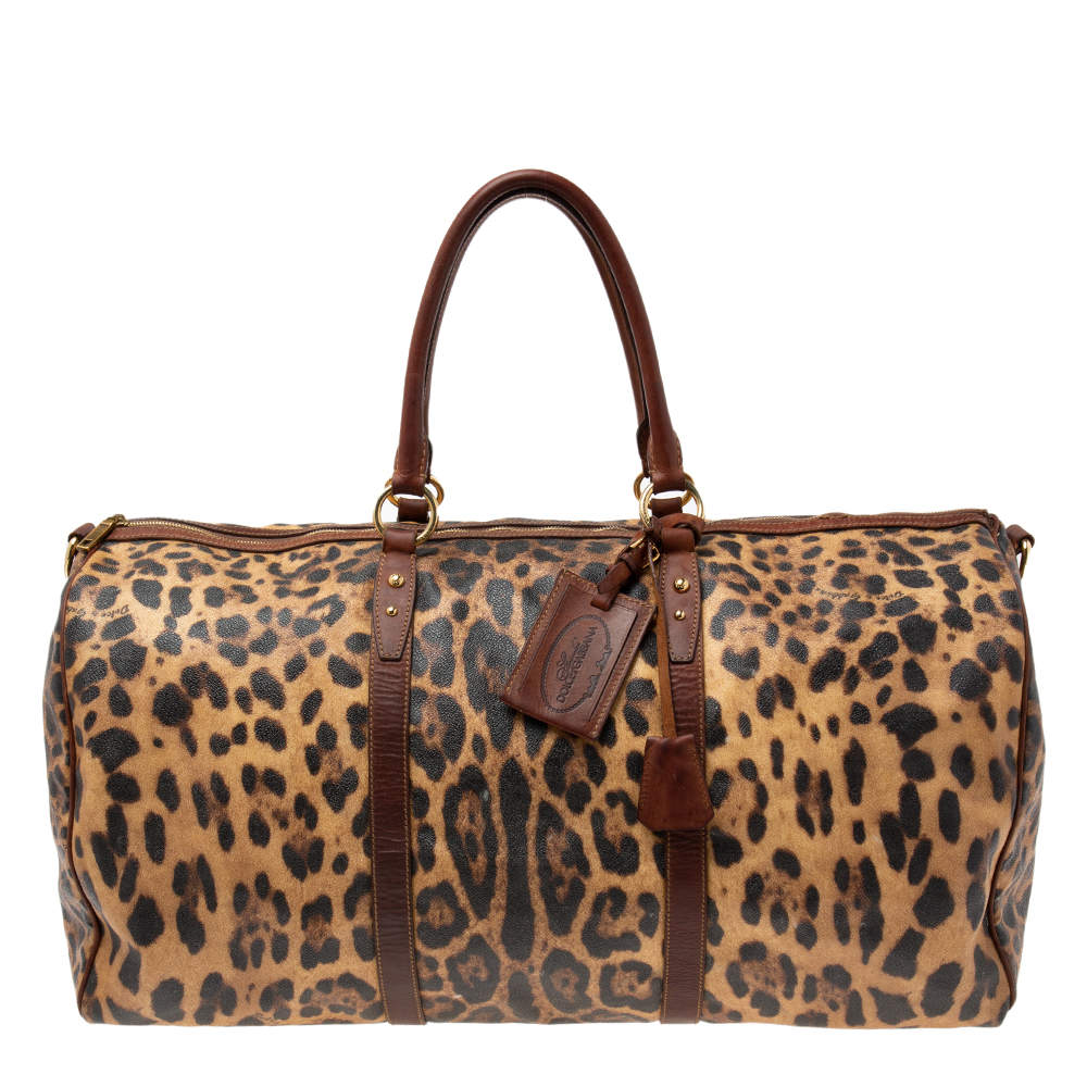 Dolce & Gabbana Brown Leopard Print Coated Canvas and Leather Miss Escape Duffel Bag