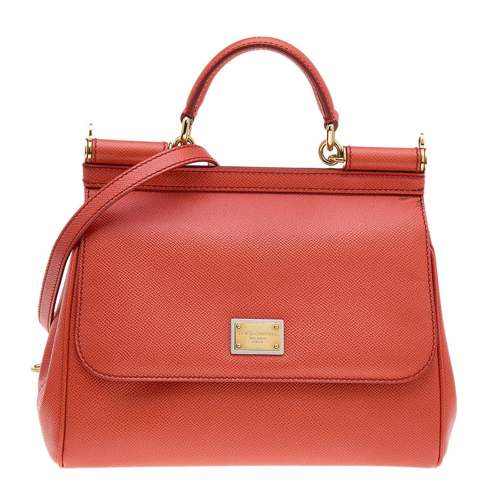 مملوكة مسبقًا Dolce & Gabbana Orange Leather Medium Miss Sicily Top Handle Bag