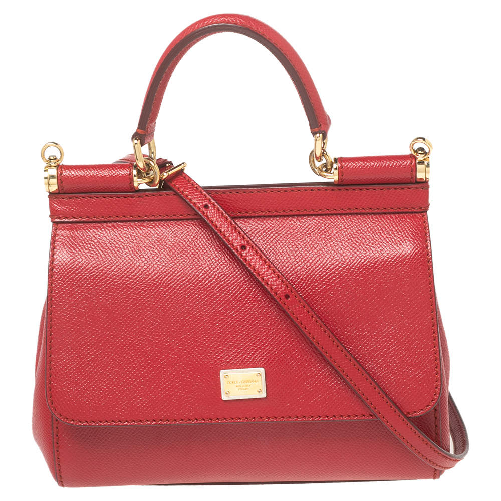 Pre Owned Dolce & Gabbana Red Leather Small Miss Sicily Top Handle Bag